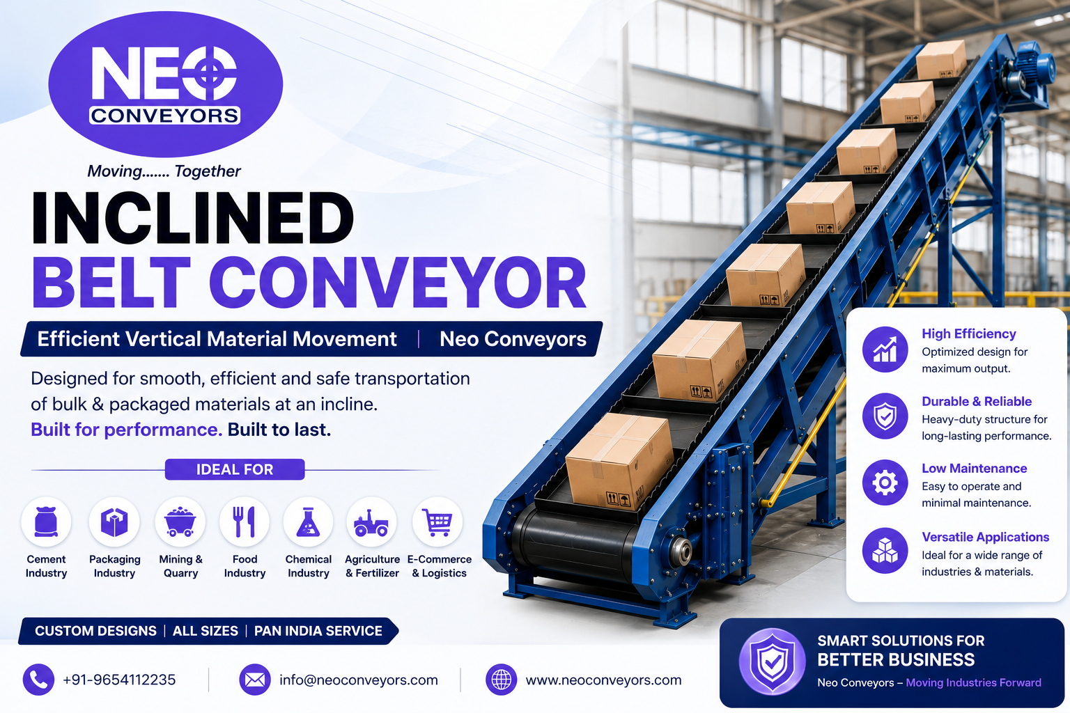 Inclined Belt Conveyor – Efficient Vertical Material Movement | Neo Conveyors